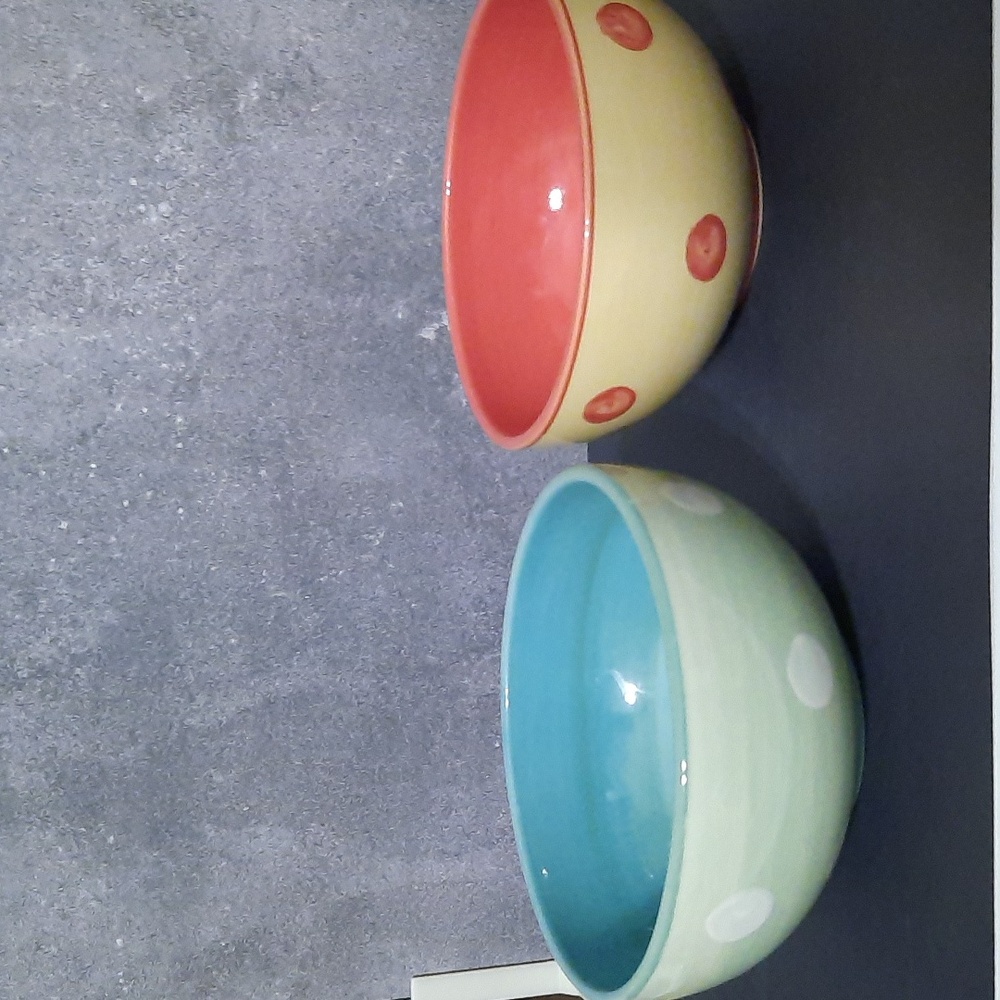 Mint Green and Yellow Orange Polka Dot Bowls